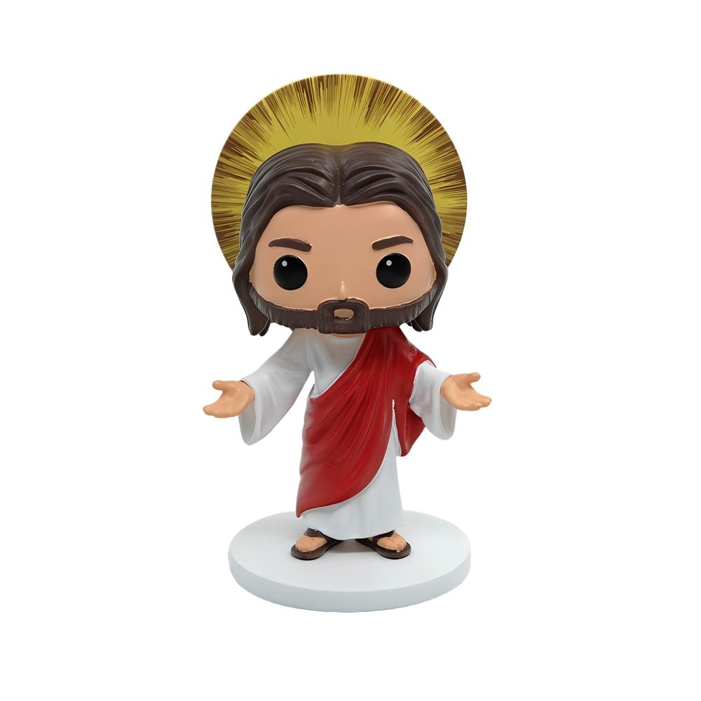 Glory's Embrace - Jesus Open Arms with Golden Halo, Hand-Painted 5.3" Resin Figurine