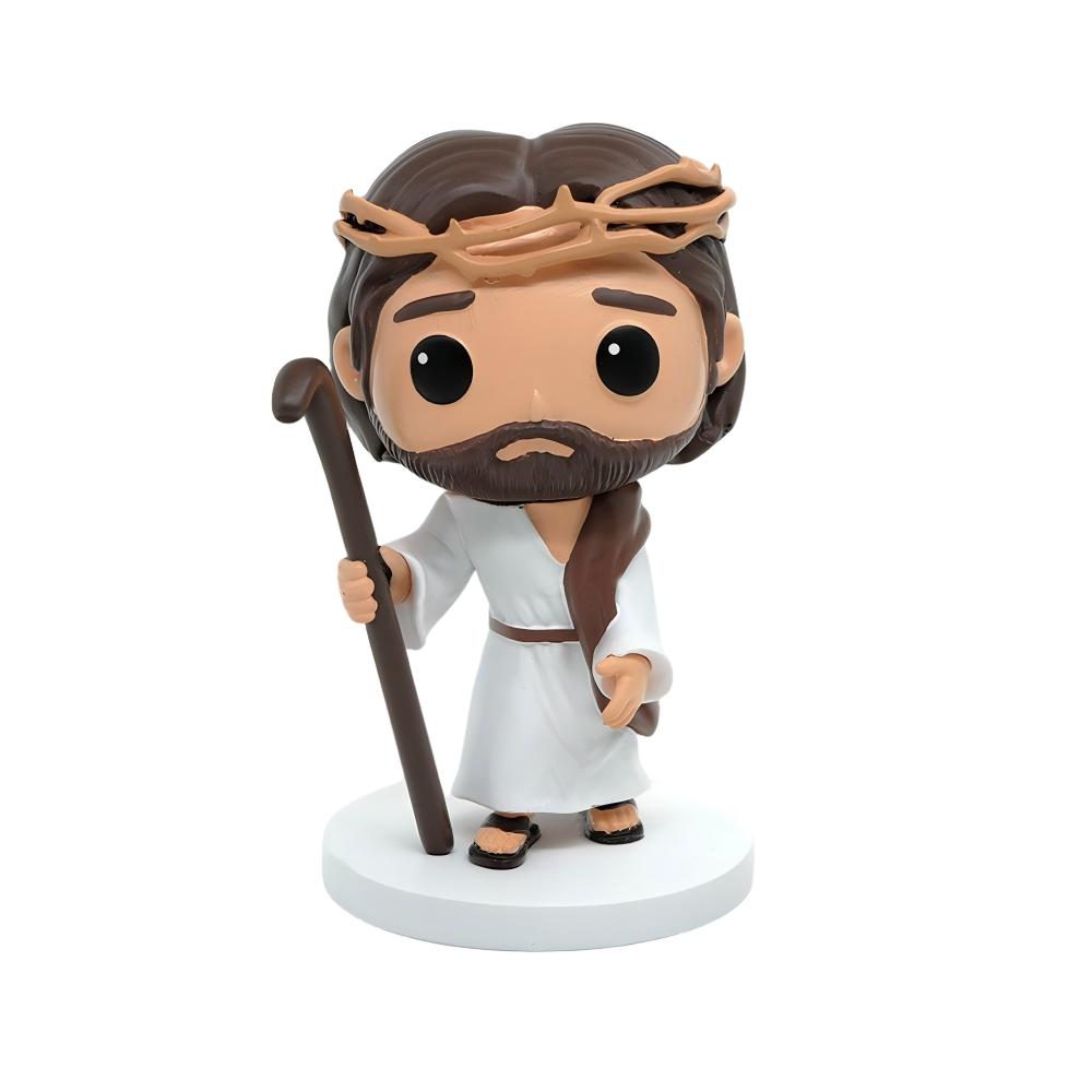 Risen Covenant - Jesus Good Shepherd with Staff, Hand-Painted 4.13" Resin Figurine