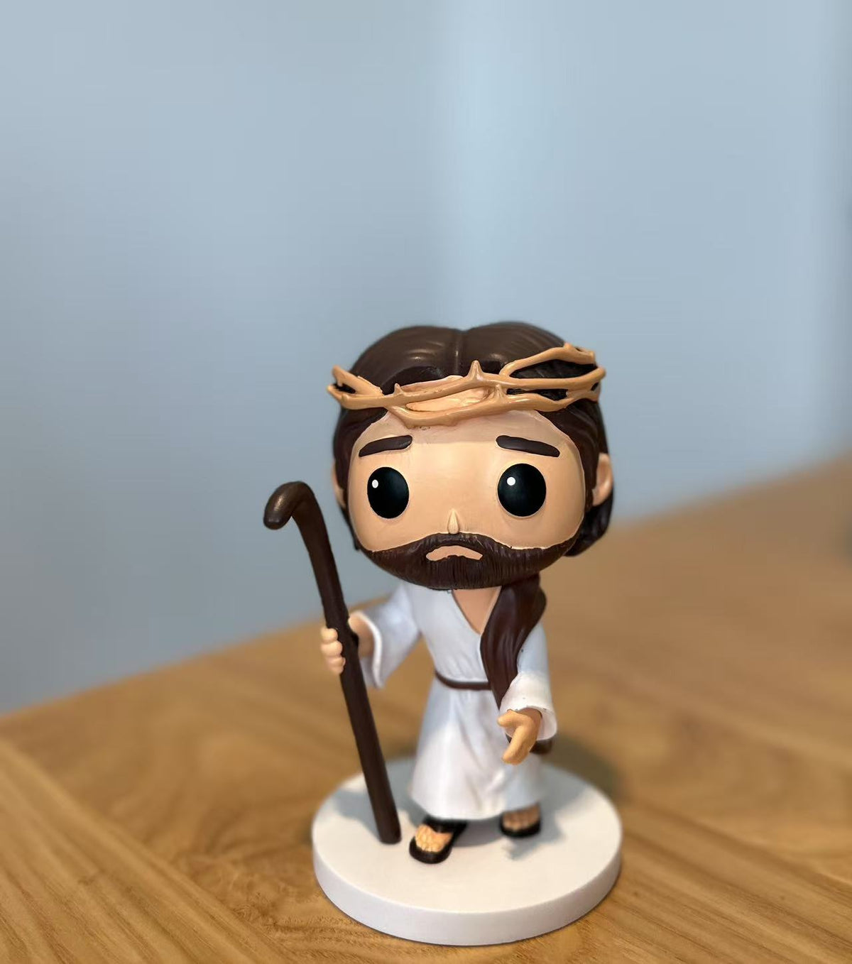 Risen Covenant - Jesus Good Shepherd with Staff, Hand-Painted 4.13" Resin Figurine