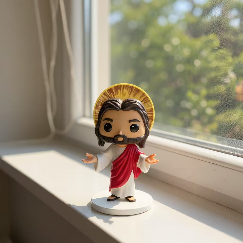 Glory's Embrace - Jesus Open Arms with Golden Halo, Hand-Painted 5.3" Resin Figurine