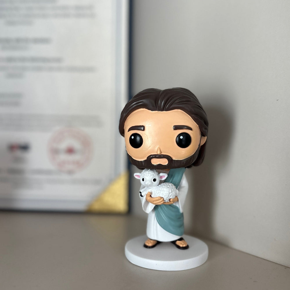 The Shepherd's Rescue - Jesus Holding Lamb, Hand-Painted 4.17" Resin Figurine