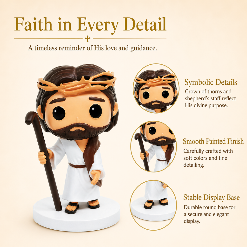 Risen Covenant - Jesus Good Shepherd with Staff, Hand-Painted 4.13" Resin Figurine