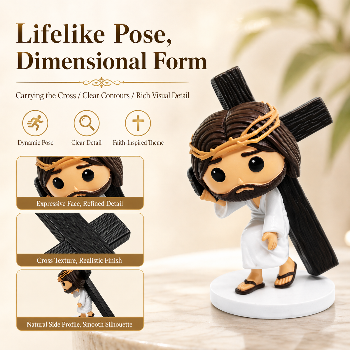 Via Crucis - Jesus Carrying the Cross, Hand-Painted 5.3" Resin Figurine