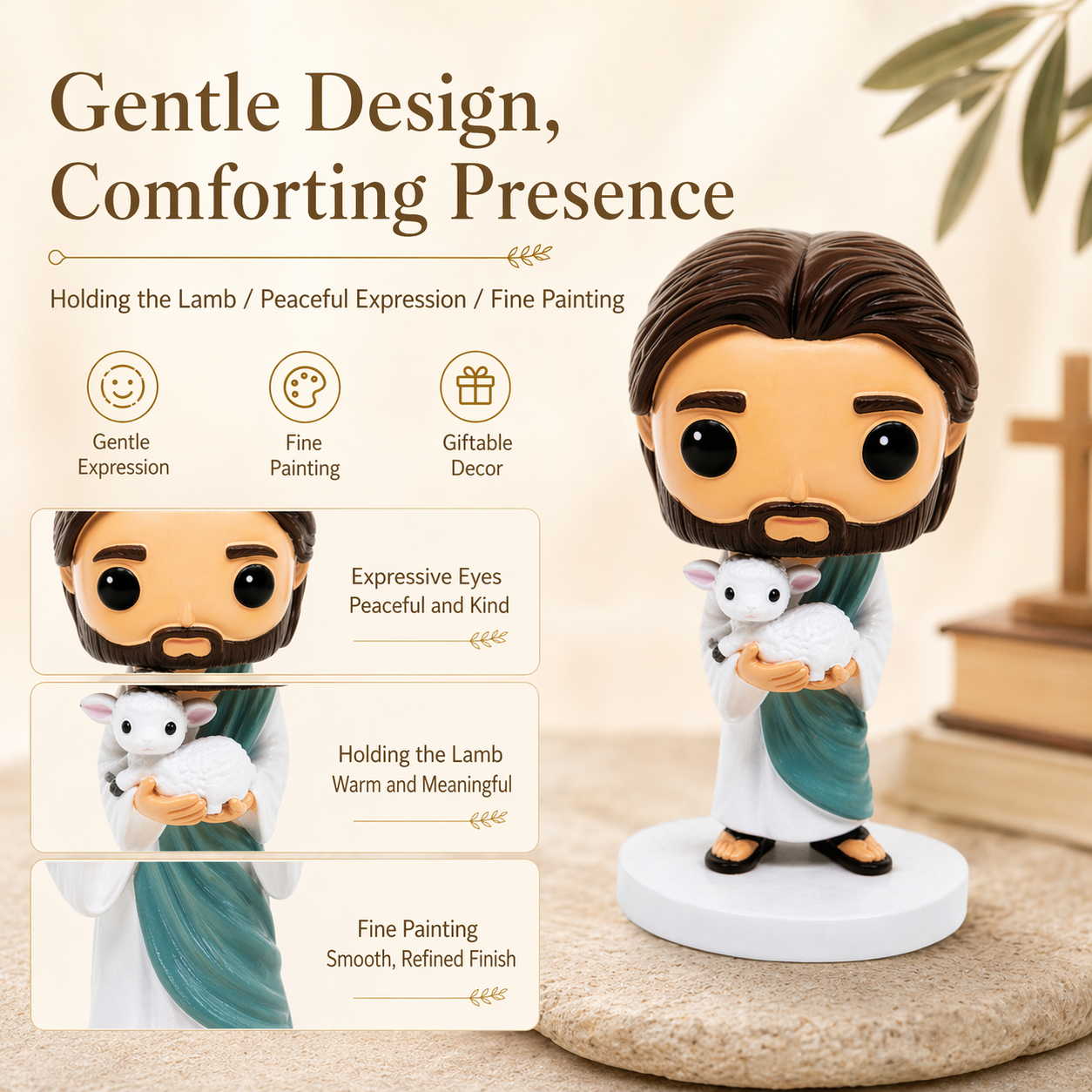 The Shepherd's Rescue - Jesus Holding Lamb, Hand-Painted 4.17" Resin Figurine