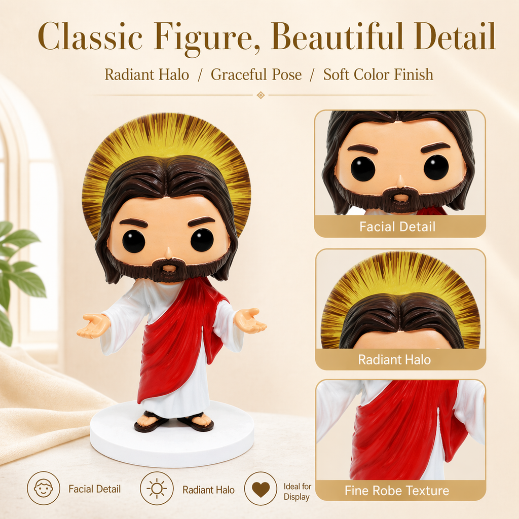 Glory's Embrace - Jesus Open Arms with Golden Halo, Hand-Painted 5.3" Resin Figurine