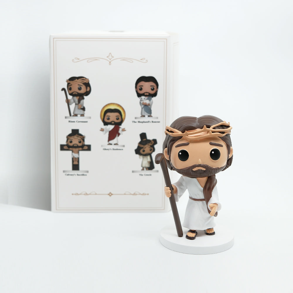 Risen Covenant - Jesus Good Shepherd with Staff, Hand-Painted 4.13" Resin Figurine