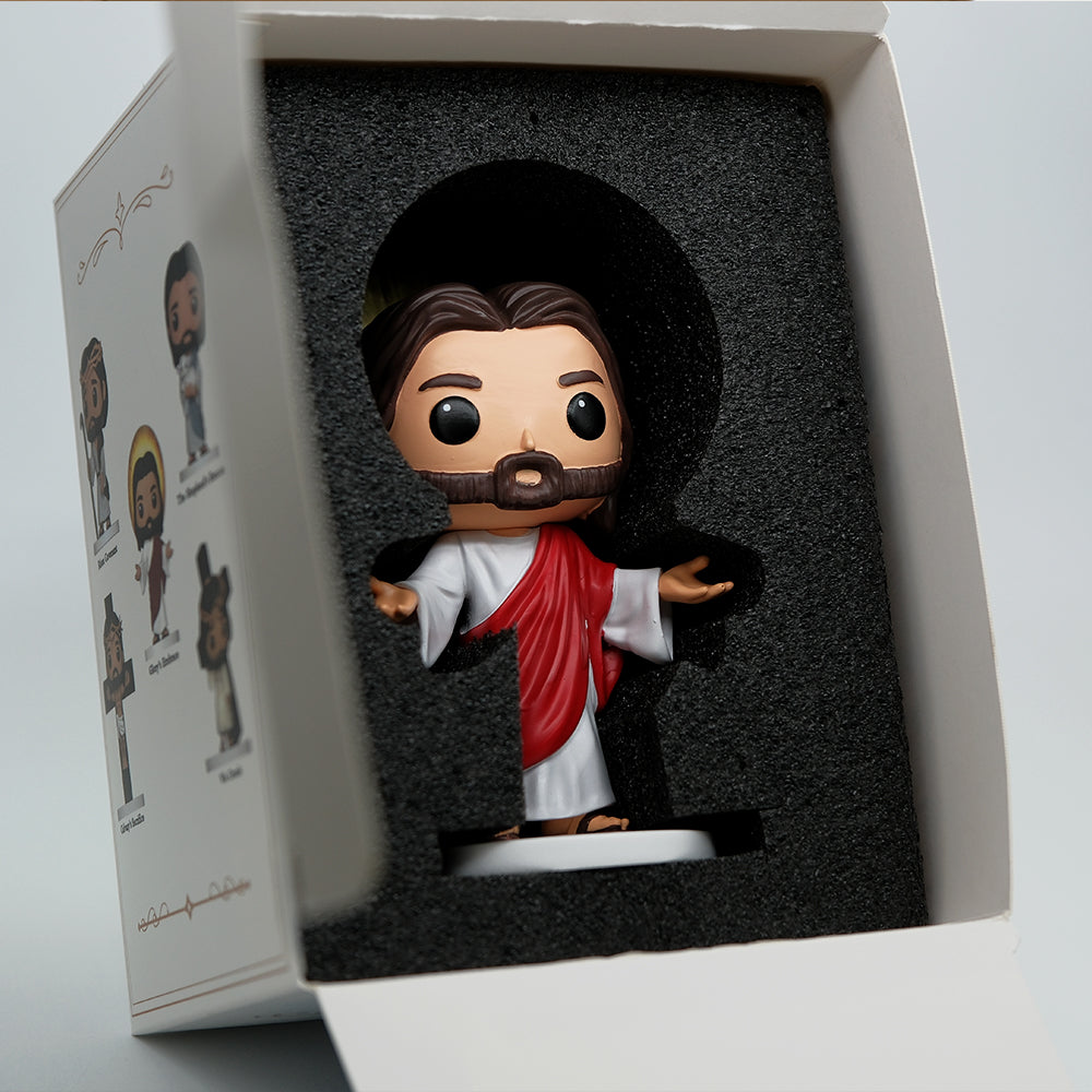 Glory's Embrace - Jesus Open Arms with Golden Halo, Hand-Painted 5.3" Resin Figurine