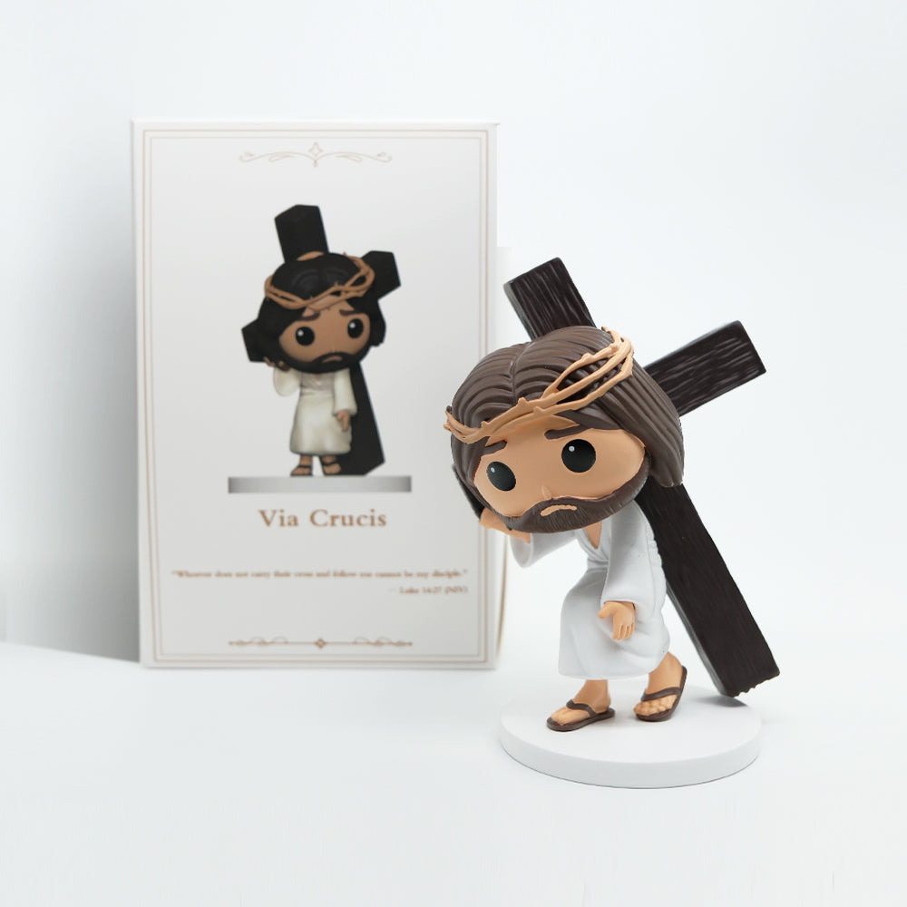 Via Crucis - Jesus Carrying the Cross, Hand-Painted 5.3" Resin Figurine