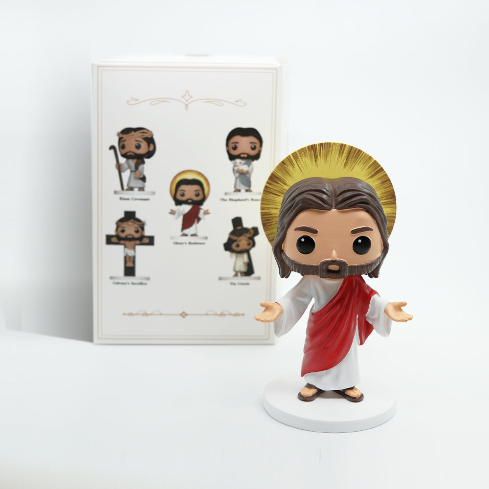 Glory's Embrace - Jesus Open Arms with Golden Halo, Hand-Painted 5.3" Resin Figurine