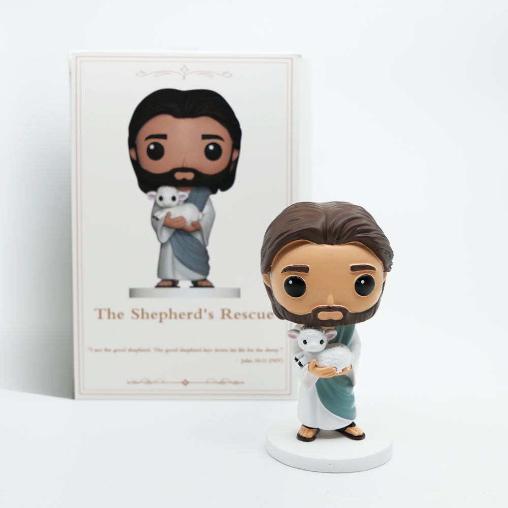 The Shepherd's Rescue - Jesus Holding Lamb, Hand-Painted 4.17" Resin Figurine