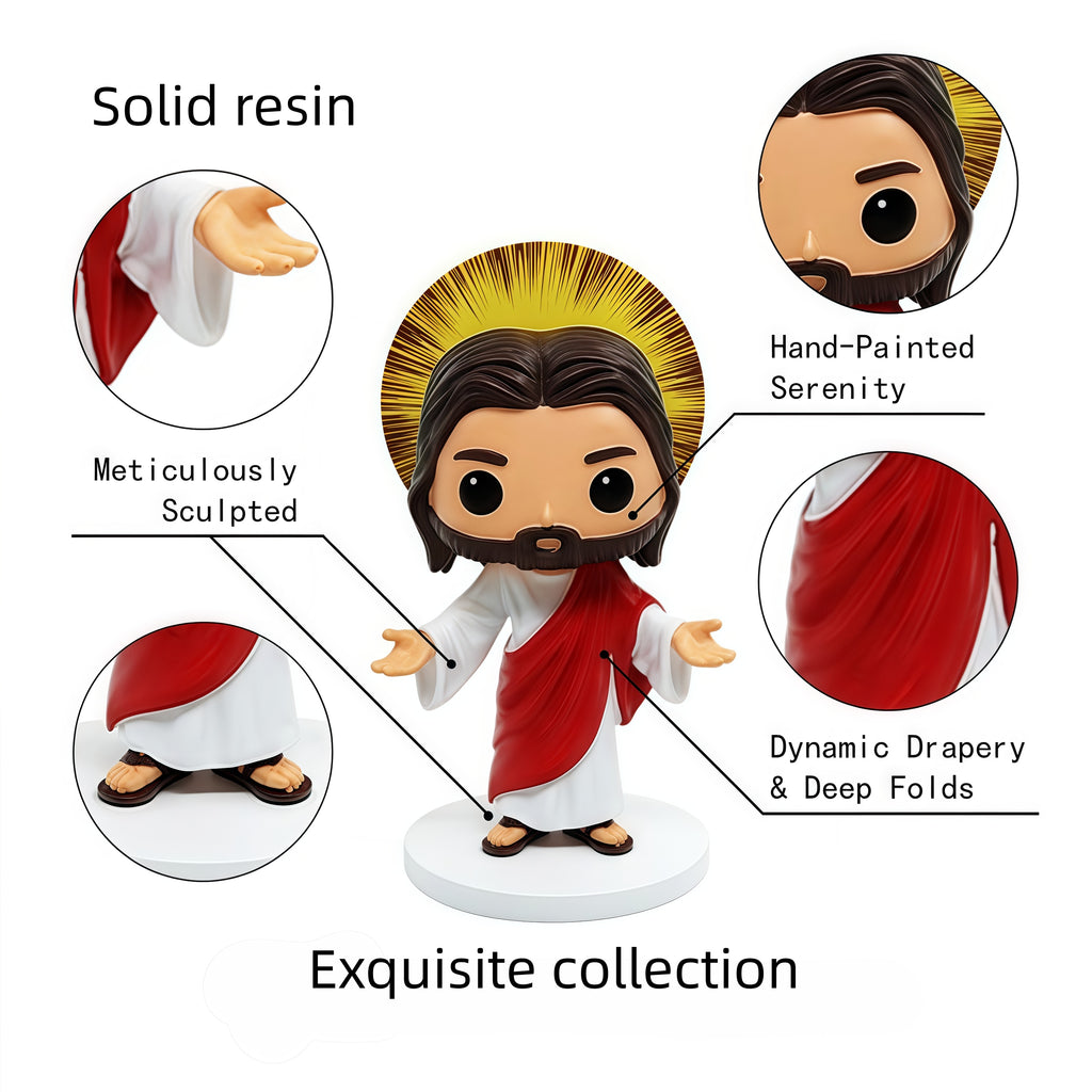 Glory's Embrace - Jesus Open Arms with Golden Halo, Hand-Painted 5.3" Resin Figurine